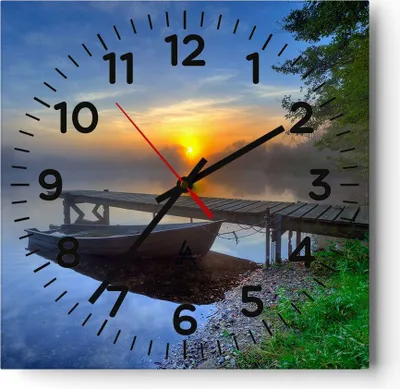 Produktbild von Wanduhr - Quadrat - Glasuhr - Landschaft Meer Sommer Sonne - 30x30cm - Schleichendes Uhrwerk - Lautlos - zum Aufhängen bereit - Dekoration Modern - Wanddekoration aus Glas - C4AC30x30-2226