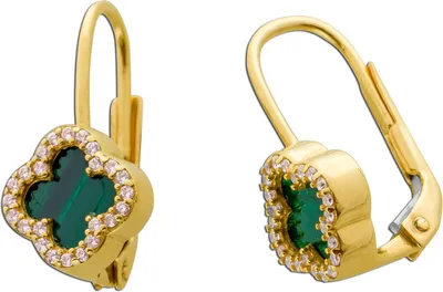 Produktbild von Malachit Kleeblatt Ohrringe Gold 585 14K Natur Edelsteine Zirkonia