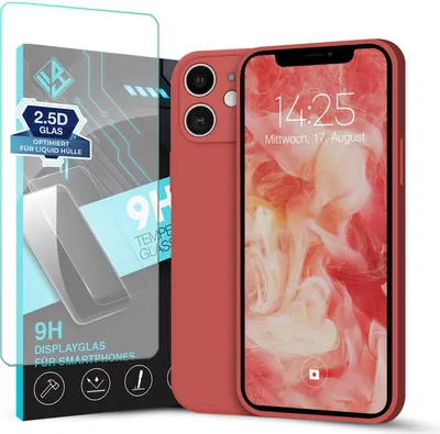 Produktbild von Hülle für Apple iPhone 11 mit 9H Displayglas Displayschutz Plus Case Cover Bumper Silikon Softgrip Schutzhülle Farbe: Rot