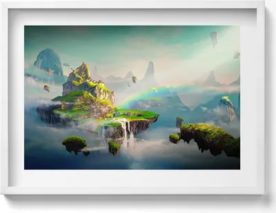 Produktbild von Chinesische Fantasieszenen– Wandbild mit Rahmen – Gerahmtes Bild  – Wanddekoration – 70x50 cm –  Weiß Rahmen