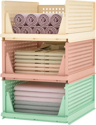 Produktbild von Yorbay Schubladenbox, 3er Set, Stapelbare Kleiderschrank Organizer, Regal Aufbewahrungsbox, Trennwand Stapelschubladen  Bunt (Groß: 43 x 33 x 19 cm)