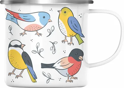 Produktbild von Trendation - Arten von Vögeln Spatzen Vogel Emaille Tasse Geschenk Grafik Geschenkdiee für Vogel-Liebhaber (Silber)