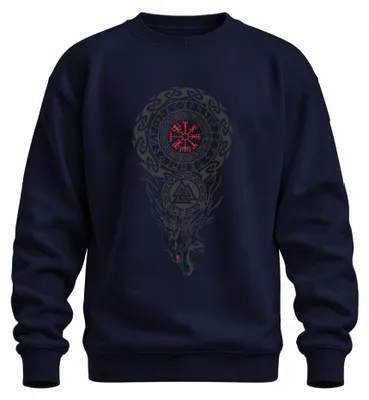 Produktbild von Vegvisir Fenrir Valknut Nordisch Runen Wolf Mythologie Sweatshirt Pullover, Navy, XL