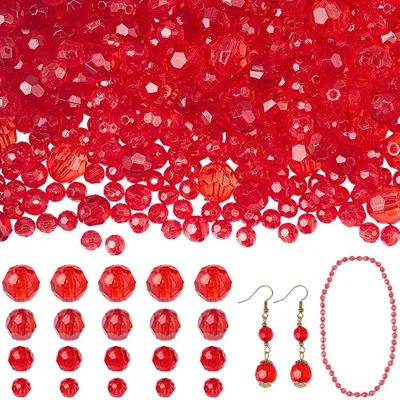 Productafbeelding van 850 Stuks Rode Acryl Facet Kralen voor Sieraden