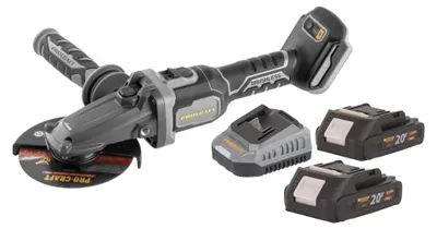 Image de Procraft Industrial AG125Cbb Meuleuse d'angle sans fil à tête plate 20 V 125 mm Brushless + 2x batterie 2,0 Ah + chargeur