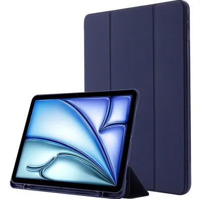 Produktbild von Mobigear Tri-Fold Gel iPad Air 11 Zoll (2025) Hülle TPU,Kunstleder Klapphülle + Stifthalter - Dunkelblau