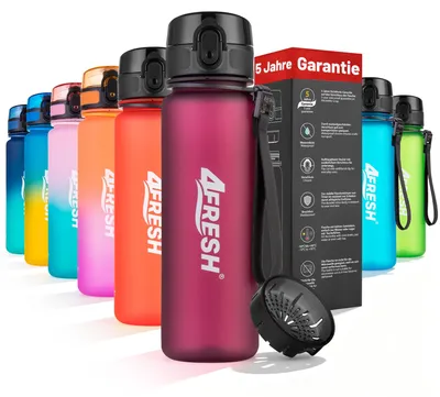Produktbild von 4FRESH Trinkflasche 500 ml aus Tritan – BPA-freie Wasserflasche mit Sieb, auslaufsicher, Sportflasche klein für Fitness, Schule & Alltag