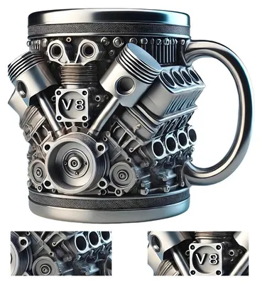 Produktbild von Steampunk V8 Motor Becher 450ml Edelstahl Innenbecher Kaffeetasse Geschenk Auto Mechaniker