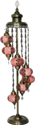 Immagine prodotto di Lampada da terra turca realizzata a mano con 7 sfere rosse - Lampada orientale Moosik per un'illuminazione suggestiva