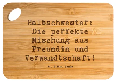 Produktbild von Mr. & Mrs. Panda Holzbrett Spruch Halbschwester Glück - Transparent - Geschenk, Jubiläen, Geschwisterbeziehung, schneidbrett, herzerwärmende Sprüche, Familie, Freundin