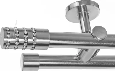 Produktbild von Edelstahl Look Gardinenstange Ø 20mm Deckenträger 2-läufig zweiläufig Deckenbefestigung Kristall D41 E39E30 RR