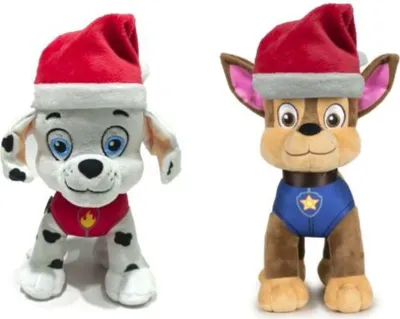Productafbeelding van Paw Patrol Pluche Set, 18 cm, Chase en Marshall, kersteditie, knuffel