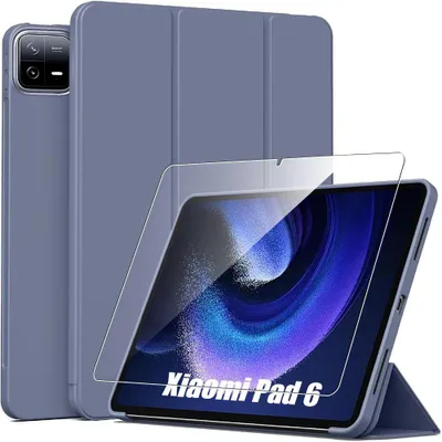 Image de Coque + Verre Trempé pour Xiaomi Pad 6 /6 Pro, Anti-Rayures avec Support Veille-Réveil - Violet