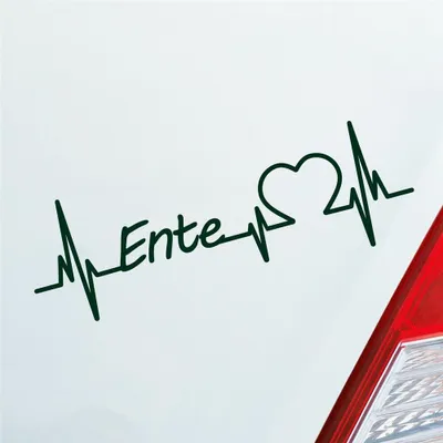 Produktbild von Auto Aufkleber Ente Tier Duck Herz Puls Auto Car Liebe Love 19x6 cm Dunkelgrün Sticker Heckscheibenaufkleber