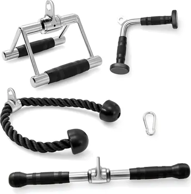 Immagine prodotto di KOMFOTTEU Set multifunzionale da 4 pezzi di accessori per macchine a cavi e manubri da palestra, con cavo per tricipiti, puleggia triangolare da palestra e impugnatura a V