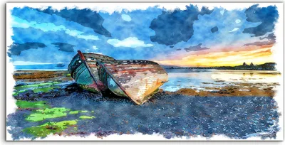 Produktbild von Coloray Acrylbild 120x60  Wandbild Acrylbilder Deko Malerei Aquarell Boote Wasser