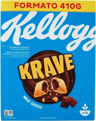 Produktbild von 3x Kellogg's Krave Milk Choco Flavour Cerealien Weizen-, Hafer- und Reisbündel mit Milchschokoladenfüllung 410g