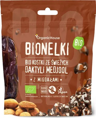 Produktbild von GLUTENFREIE -DATTELWÜRFEL MIT MANDELN 50 g – ORGANICHOUSE (BIONELKI)
