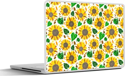 Produktbild von MuchoWow® Laptop Aufkleber Sticker Cover Sonnenblume - Blätter - Muster 25x18 cm - Laptop-Deko