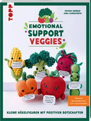 Immagine prodotto di Emotional Support Veggies. Kleine Häkelfiguren mit positiven Botschaften