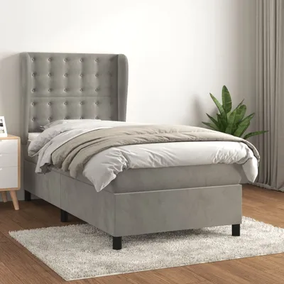 Zdjęcie produktu dla The Living Store Łóżko sprężynowe z materacem jasnoszare 90x200 cm aksamitne