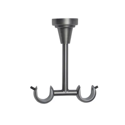 Produktbild von MDEKOR Deckenträger 2-läufig Antik Stahl Deckenhalter Silber Grau mit Metallmontageplatte für Gardinenstange 19 mm Abstand kürzbar
