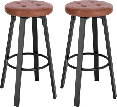 Zdjęcie produktu dla Stołek barowy Nori - Brązowy - Z oparciem - Ergonomiczny stołek barowy - Wysokość 60-82 cm - Zestaw 2 - Do kuchni i baru
