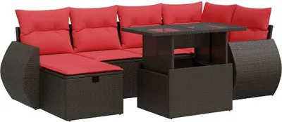 Immagine prodotto di vidaXL Set di divani da giardino 7 pezzi con cuscini in polirattan marrone