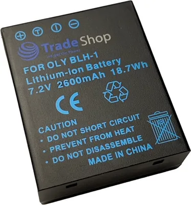 Produktbild von Trade-Shop Li-Ion Kamera-Akku 7,4V / 2600mAh kompatibel mit Olympus Digitalkameras wie E-M1 Mark II ersetzt BLH-1 BLH1