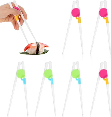 Image de 6 paires de baguettes pour enfants, antidérapantes, aide à manger, réutilisables, pour enfants, tout-petits et débutants, 16 cm