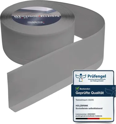 Immagine prodotto di HOLZBRINK Battiscopa PVC 100x25mm, 25 m | Profilo angolare PVC para angoli muro | Bordo per pareti in cucina, garage, corridoio | Colore: grigio