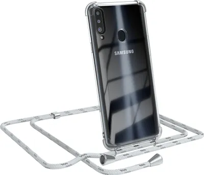Produktbild von EAZY CASE Handykette kompatibel mit Samsung Galaxy A20s, Handyhülle mit Umhängeband, Handykordel, Schutzhülle Clear, Band in Weiß