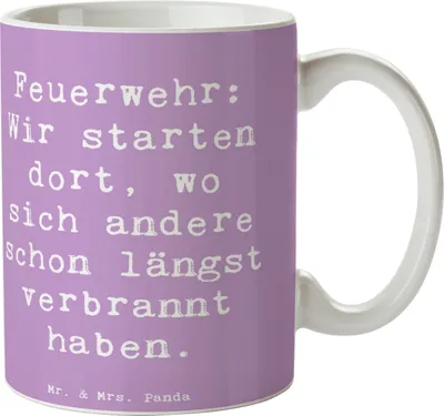 Produktbild von Mr. & Mrs. Panda Tasse Spruch Feuerwehrmann Helden - Lavendeltraum - Geschenk, Kaffeebecher, Feuerwehrfrau, Berufsalltag, Geschenke mit Herz, Kaffeetasse, Beruf, Becher