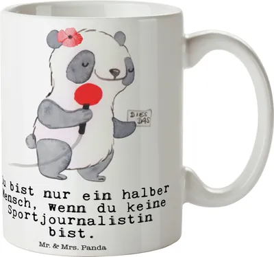 Produktbild von Mr. & Mrs. Panda Henkelpott Sportjournalistin Herz - Weiß - Geschenk, Spruch, Lustig, Ausbildung, Kaffeetasse, Studium, Witzig, Kaffeebecher, Tasse mit Motiv, schöne
