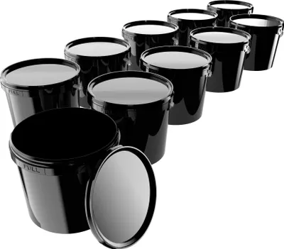 Produktbild von Kunststoffeimer mit Deckel | rund 5L | PP | Lebensmittelecht | Schwarz 10 Stück