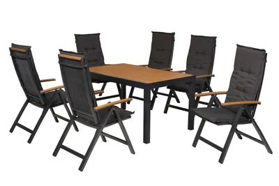 Obrázek produktu pro Sada zahradního nábytku Merxx Itanos, 13 ks, 6 skládacích křesel, 6 polštářů, stůl 150 x 90 cm – hliník/plast