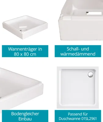 Produktbild von Calmwaters® - Modern Soft - Duschwannenträger aus Styropor in Weiß für Acryl-Duschwannen in 80 x 80 x 6,5 cm - 03AX2909
