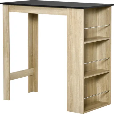 Image de HOMCOM Table de bar table haute de cuisine mange-debout comptoir - dim. 112L x 57l x 106H cm - 3 étagères - aspect chêne clair noir