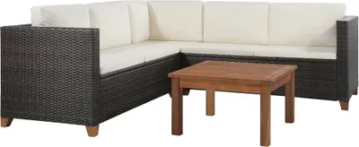 Produktbild von 4-tlg. Garten-Lounge-Set mit Kissen Poly-Rattan Braun
