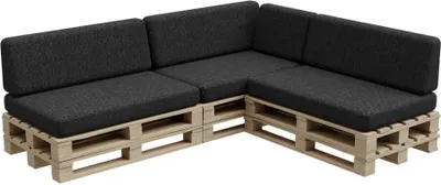 Obrázek produktu pro Paletový polštář, paletová podložka, zahradní polštář, PFBG (3x sada (120x80 + 120x35), grafitová)
