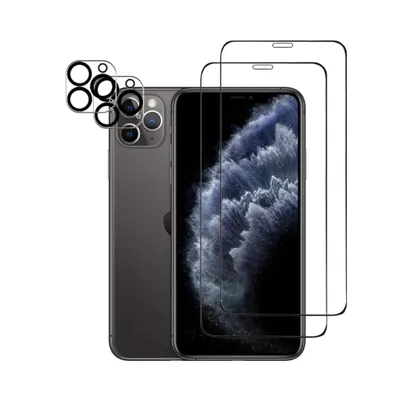 A smartphone with camera lens protectors and screen protectors.