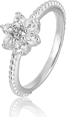 Image de Bague en argent avec fleur AGG211 - Circonférence : 54 mm.