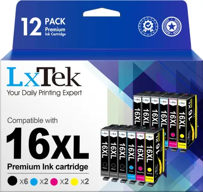 Produktbild von LxTek Kompatibel Tintenpatrone als Ersatz für Epson 16XL für Workforce WF-2750 WF-2760 WF-2660 WF-2650 WF-2630 WF-2540 WF-2530 WF-2010 WF-2510 (Schwarz, Cyan, Magenta, Gelb, 12er-Pack)