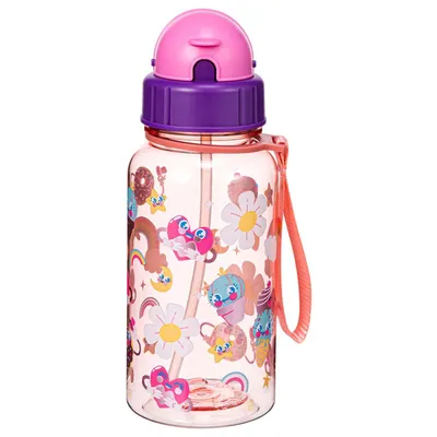 Produktbild von 500ml Trinkflasche Kinder, Sportwasserflasche mit Strohhalm für Mädchen und Jungen, Rosa