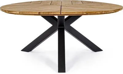 Produktbild von Casa Padrino Luxus Gartentisch Naturfarben / Schwarz Ø 160 x H. 77 cm - Garten Esstisch mit Teakholz Tischplatte und Aluminium Beinen - Garten & Terrassen Tisch - Luxus Garten & Terrassen Möbel