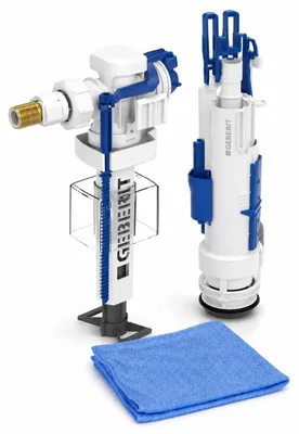 Produktbild von BADfabrik24 Geberit Typ 383 Füllventil für Aufputzspülkästen + Geberit Typ 212 Spülventil komplett für Sigma, Delta und UP300 UP-Spülkasten+Mikrofasertuch, KI-generiertes Bild
