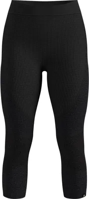 Schwarze Odlo Seamless Performance Wool 3/4-Funktionstights mit strukturiertem Muster und elastischem Bund