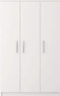 A white three-door wardrobe with silver handles, shown from the front against a white background.