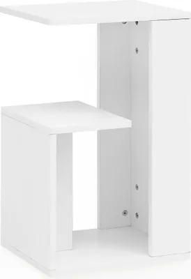 Beistelltisch WL5.696 in Weiß mit zwei Ablageflächen und zentralem Ständer in Gesamtansicht.