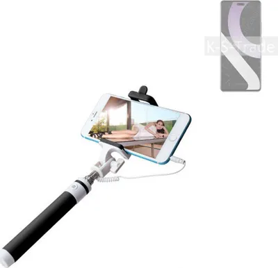 Produktbild von K-S-Trade Selfie Stick kompatibel mit Xiaomi Civi 2 Selfiestick kabelgebunden Monopod mit Kabel Stab Stange Selfportrait Handheldstick schwarz 1x